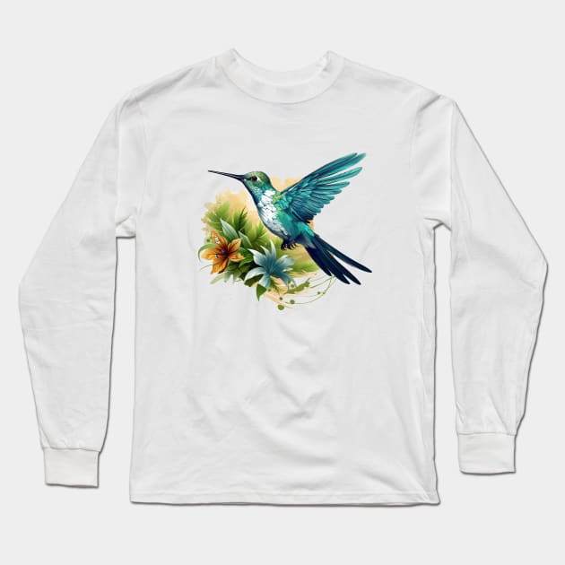 Watercolor Hummingbird Long Sleeve T-Shirt by zooleisurelife